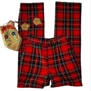 Vintage Handmade red plaid wool pants‎